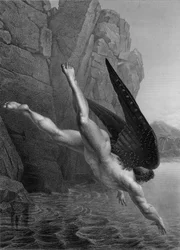 Satana si tuffa nel fiume Stige, da un